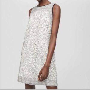 LOFT Cream/Black Lace Overlay Shift Dress Feminine Floral Sz 0 EUC